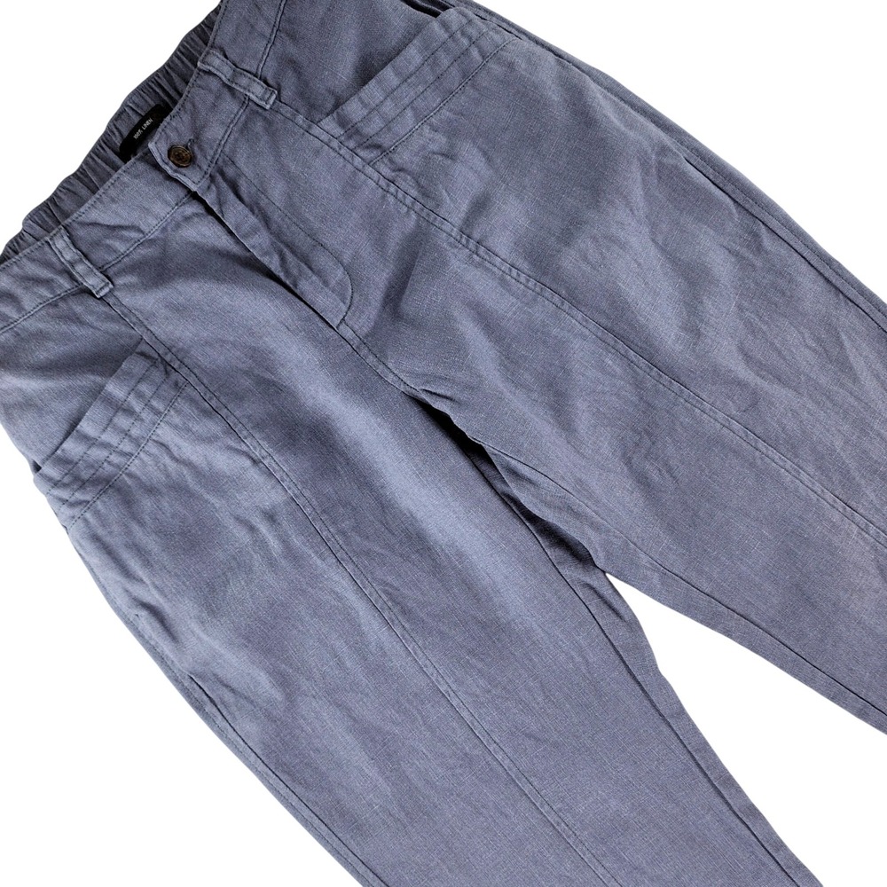 Nicole Miller 100% Linen Pants Womens S Blue Straight Leg Elastic Waist Coastal